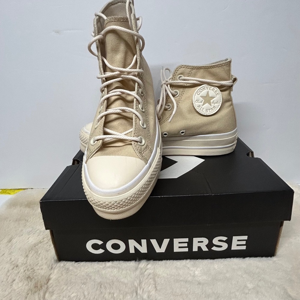 Converse Chuck Taylor All Star Lift‎ Hi Sand Beige Platform Sneakers A06092C 8W
